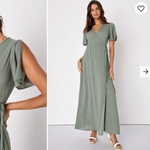 Lulus Washed Olive Green Wrap Maxi Dress